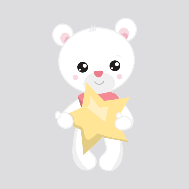 Cute Bear, White Bear, Teddy Bear, Baby Bear, Star by Jelena Dunčević