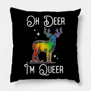 Oh Deer I'm Queer  Rainbow Gay Pride Pillow