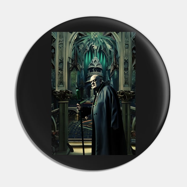 Aleister Crowley The Great Beast of Thelema in a Dark Magickal Palace Digital Art Pin by hclara23