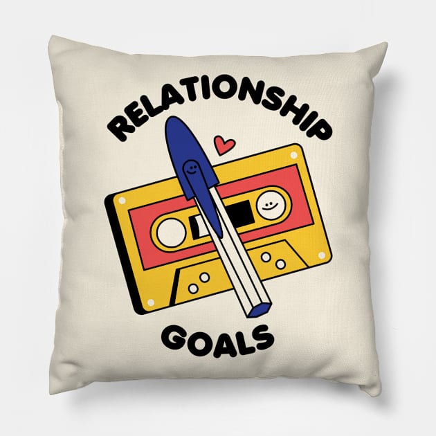 Relationship goals cassette tape and pen Pillow by Nora Gazzar