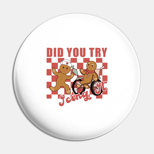 Funny Christmas Nurse Did You Try Icing It? Gingerbread Man Pin by DesignergiftsCie