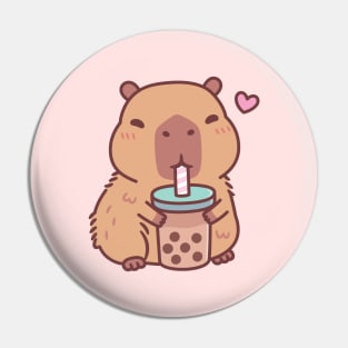 Cute Capybara Loves Drinking Bubble Tea Pin