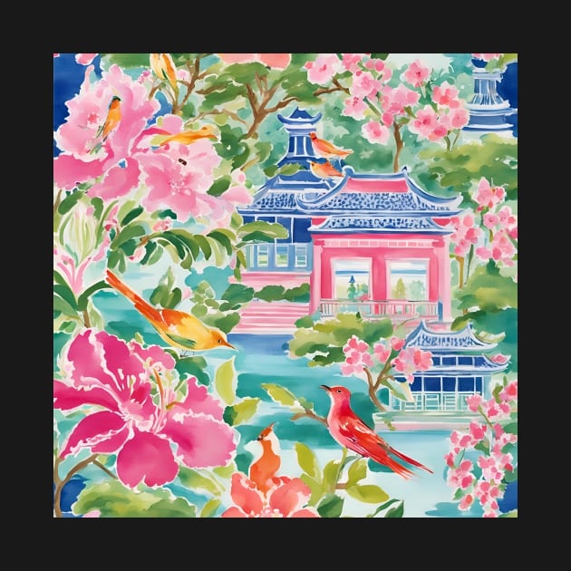 Grandmillennial style chinoiserie garden by SophieClimaArt