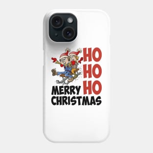 Hohoho merry Christmas. Two children on a sledge Phone Case