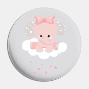 Elephant On A Cloud, Cute Elephant, Crown, Stars Pin