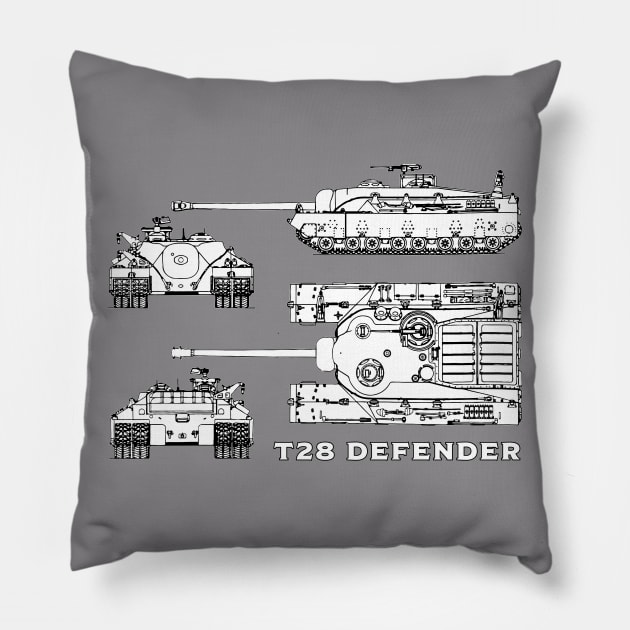 T28 DEFENDER TANK BLUEPRINT Pillow by ShowoffCreative