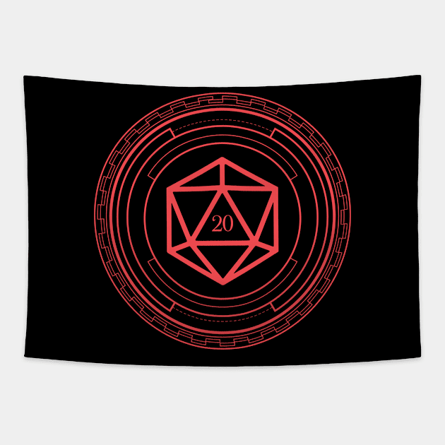 Minimalist Geometric Polyhedral D20 Dice Red Tabletop Roleplaying RPG Gaming Addict Tapestry by dungeonarmory