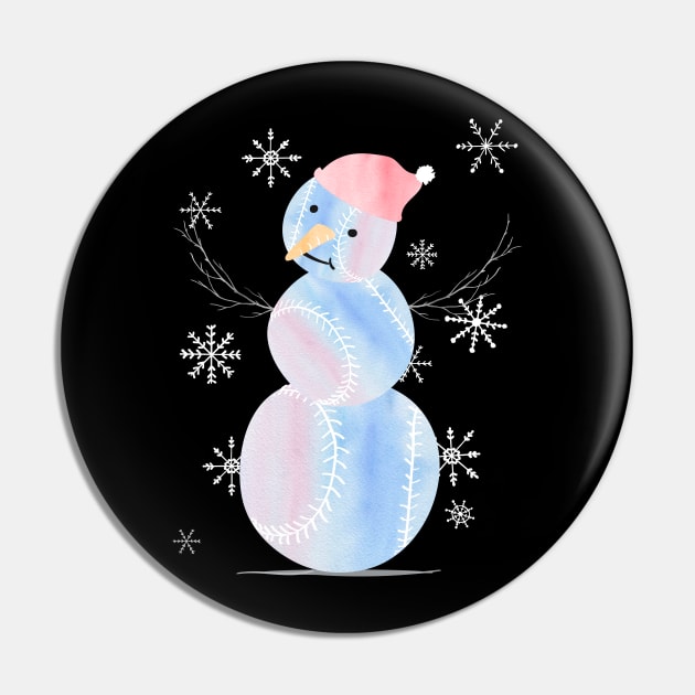 Cute Watercolor Pastel I Love Softball Snowman in light blue, pink and purple Pin by YourGoods