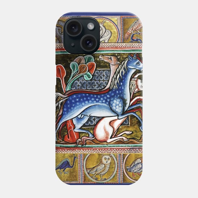 MEDIEVAL BESTIARY THREE HORSES, FANTASTIC ANIMALS IN GOLD RED BLUE COLORS Phone Case by BulganLumini