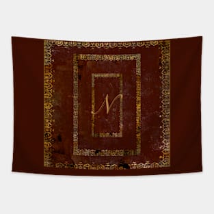 Classic Old Leather Book Cover Monogrammed Letter N Tapestry