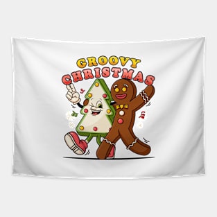 Groovy Christmas, Gingerbread Men and pine tree cookie characters walk together Tapestry