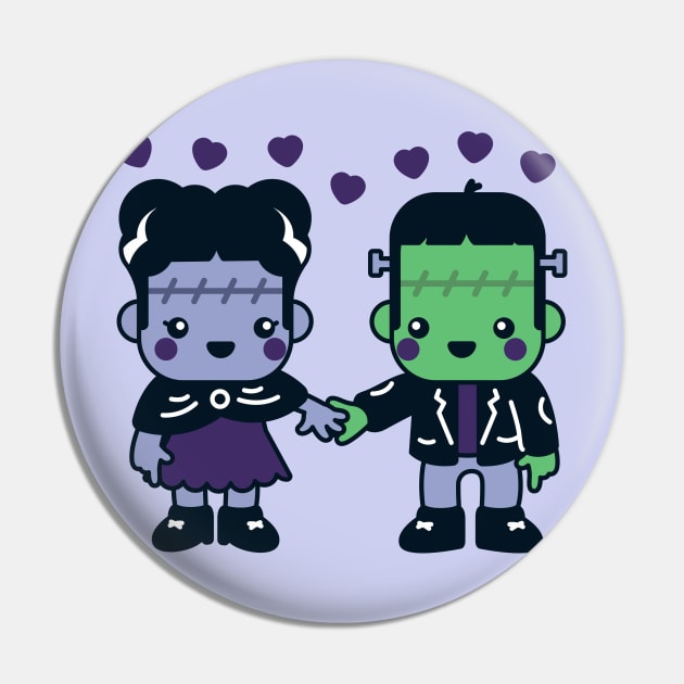 Kawaii Frankenstein's Monster and Bride of Frankenstein Pin by SLAG_Creative