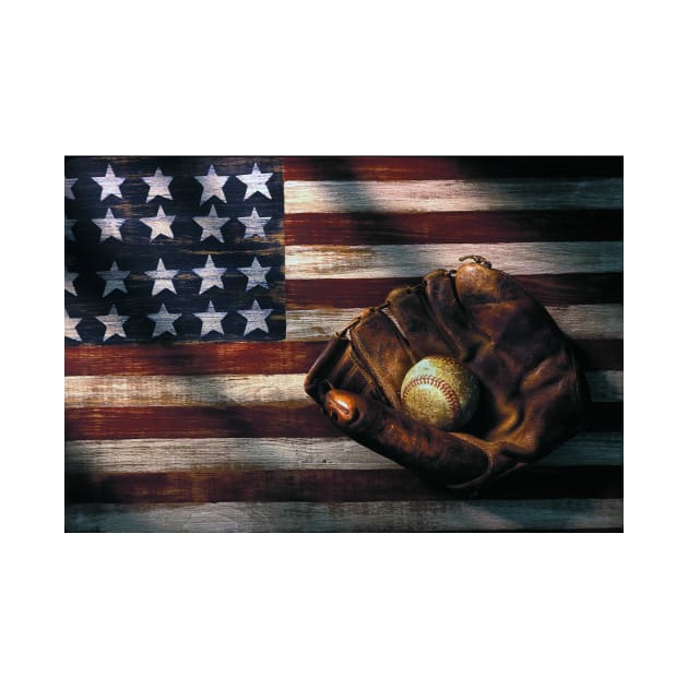 Folk art American flag and baseball mitt by photogarry