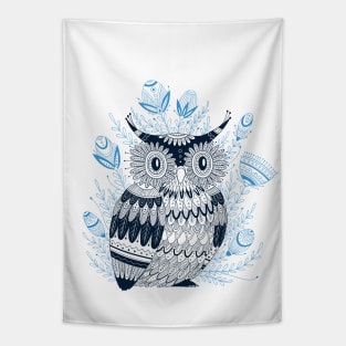 Blue owl with flowers Tapestry