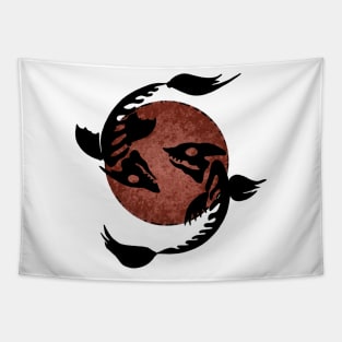 Yin yang skull fishes Tapestry