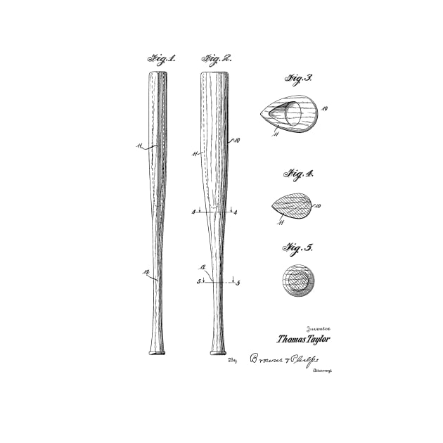 Baseball Bat Vintage Patent Hand Drawing by TheYoungDesigns