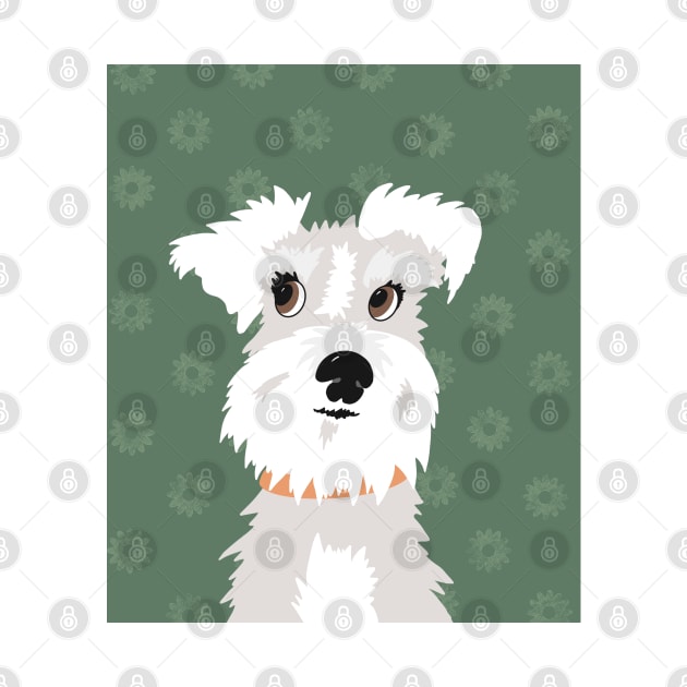 White Miniature Schnauzer Dog with Green Daisies by NattyDesigns