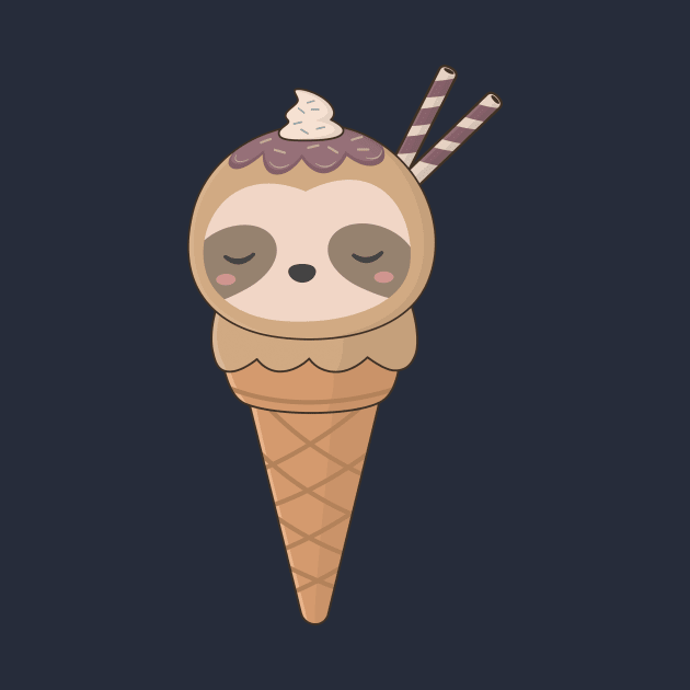 Kawaii Cute Sloth Ice Cream T-Shirt by happinessinatee