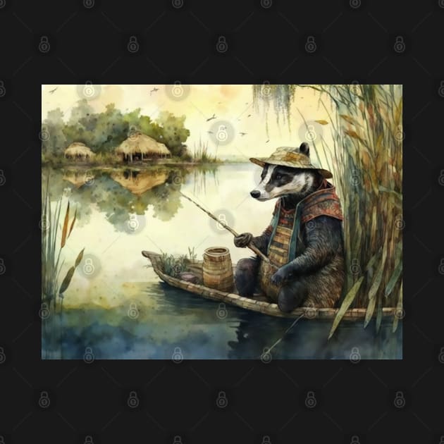 Funny Badger Fishing On A Lake by Walter WhatsHisFace