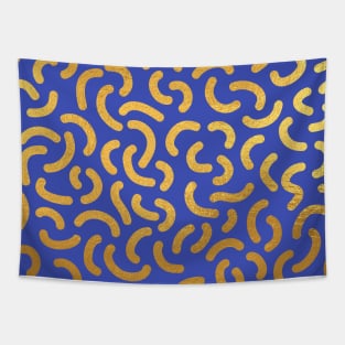 Indigo Blue Gold colored abstract lines pattern Tapestry