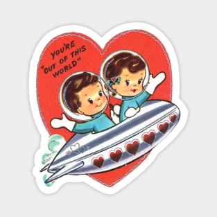 Vintage Valentine Space Ship Cute Kids Rocket Astronaut Magnet