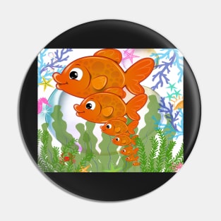 aquarium illustration with big orange fish family Pin