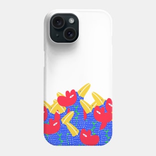 Blue funny birds with red flowers, version2 Phone Case