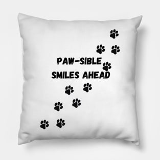 Paw-sible Smiles Ahead, dog, cute, paw prints Pillow