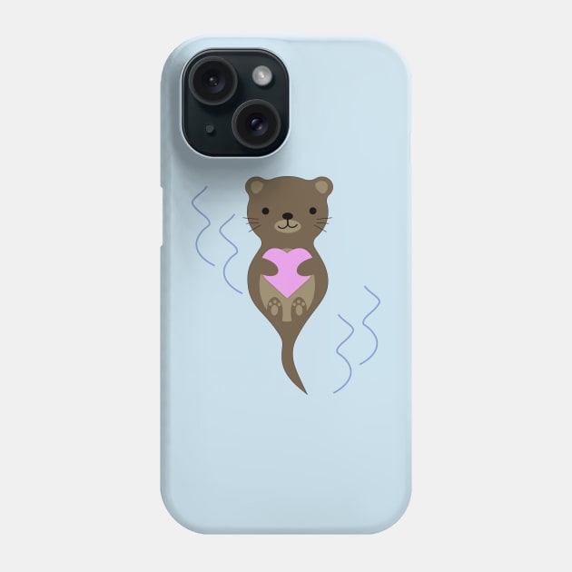 Cute Otter Hugging a Pink Heart Phone Case by Hedgie Designs