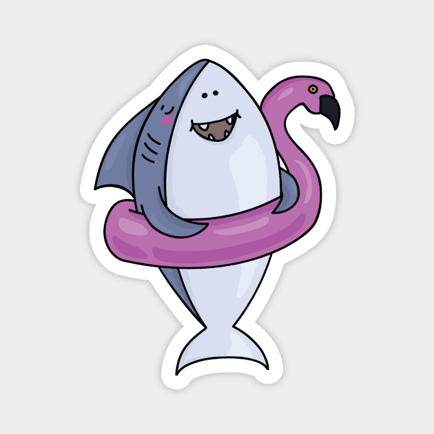 Floating Flamingo and Funny Cartoon Shark - Shark - Magnet | TeePublic