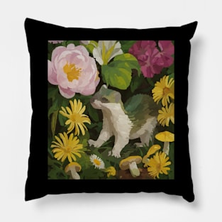 watercolor flowers surrounding a wild weasel Pillow