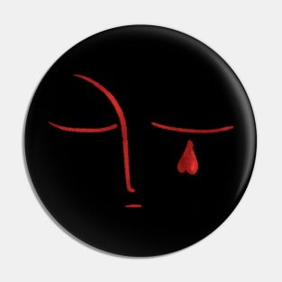 Sad face crying red love heart darker red on black background Pin