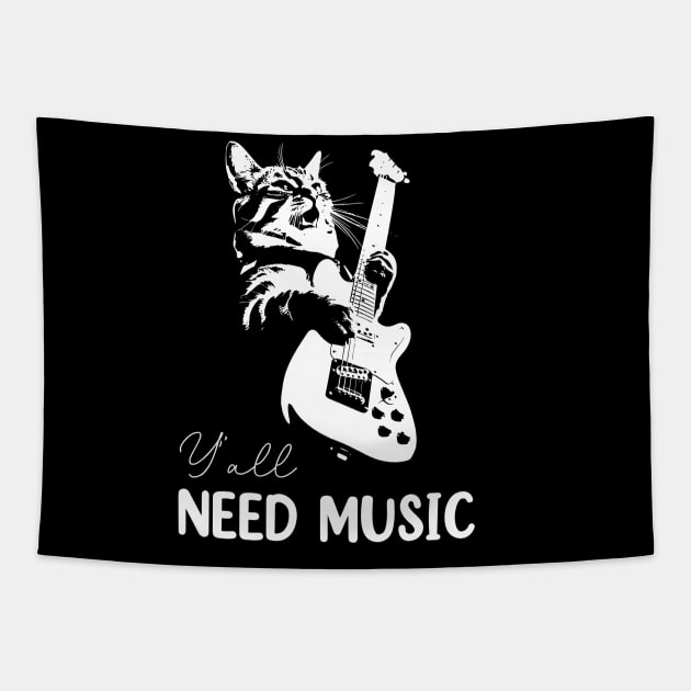 Cat Lovers Funny Cat Need Music Rock Cat Playing Guitar Tapestry by rhazi mode plagget