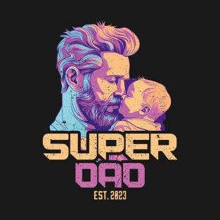 Super New Bearded Dad Est 2023 Distressed Retro Vintge Style T-Shirt