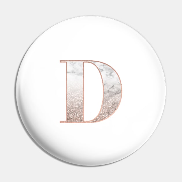 Monogram rose gold glitter marble D Pin by marbleco