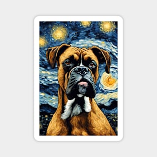 Boxer Dog Breed Painting in a Van Gogh Starry Night Art Style Magnet