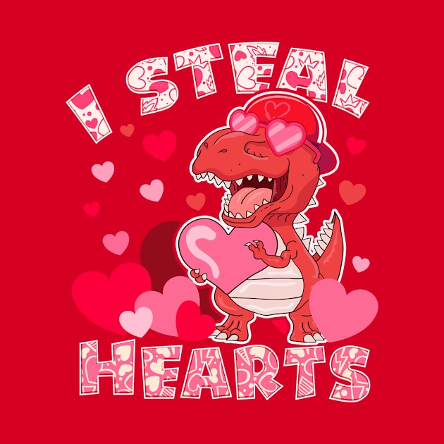 Boys Valentines Day  Dinosaur T rex Lover I Steal Hearts by HannessyRin