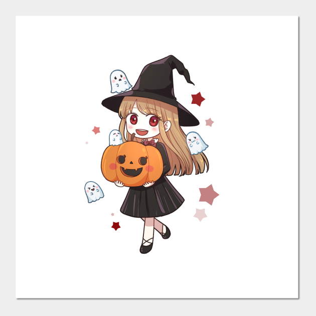 Wallpaper girl, witch, hat, pumpkin, halloween, anime hd, picture, image