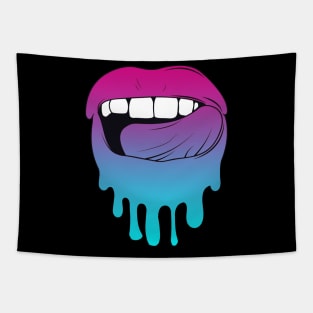 Vaporwave Dripping Lips Licking Teeth Tapestry