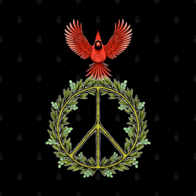 Red Cardinal bird peace symbol by Artardishop