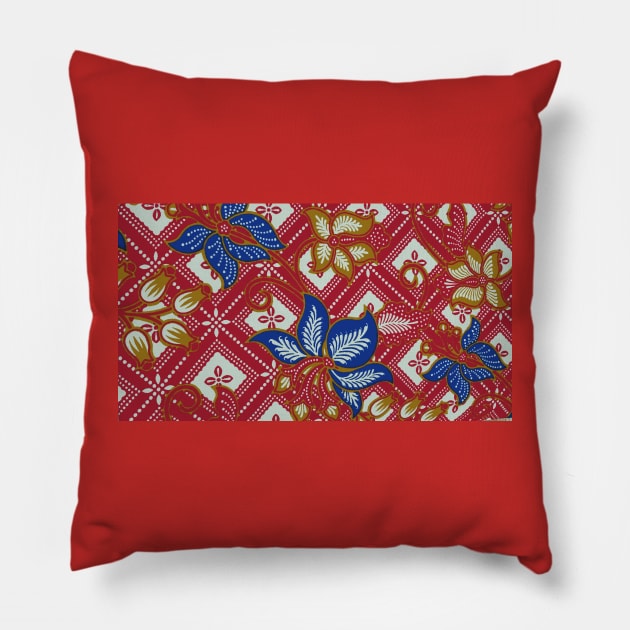 Paisley BATIK Red Flowers Pillow by Batik Mollek