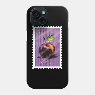 Vintage postage stamp plum watercolor design stamp collector Phone Case