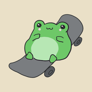 Cute Fat Frog on Skateboard, Kawaii Cottagecore Aesthetic for Skateboarding Fans, Funny Chubby Skater Froge T-Shirt