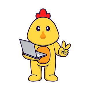 Cute chicken holding laptop. T-Shirt