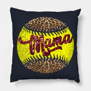 Softball glitter mama leopard print Pillow