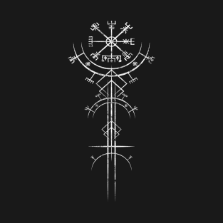 Vintage Vegvisir ancient viking magic navigation compass. Art Deco verticle design T-Shirt