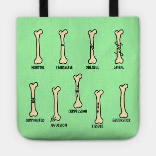 Hand Drawn Types of Fractures Black Text Tote