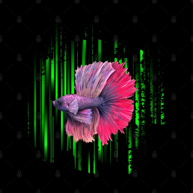 Betta Fish Purple and Pink Green Stripes by Kylie Paul