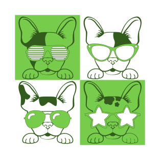 Frenchies with Glasses Green T-Shirt