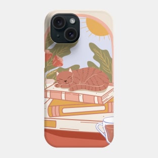 Cat sleeping on a stack of books Phone Case